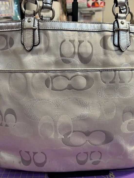 Coach Gallery Optic Silver Signature Jacquard Tote Project Bag - Picture 4 of 11